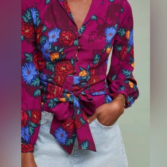 Anthropologie Moulinette Soeurs floral button front wrap shirt blouse top 4 - Picture 4 of 8